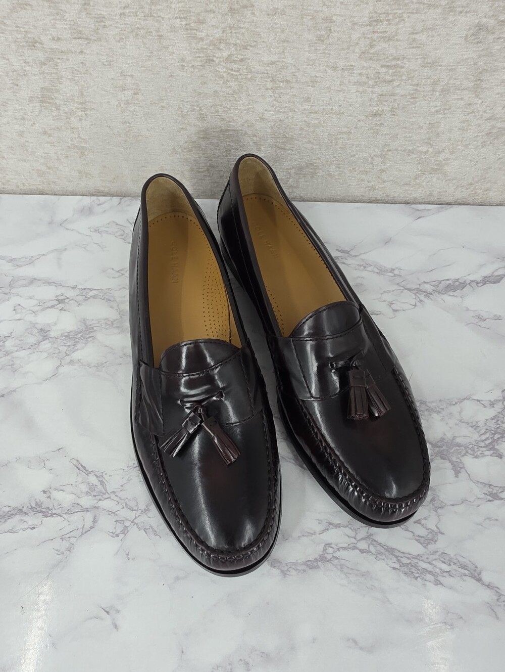 Cole Haan Men's 16D Pinch Tassel Loafers Deep Red Burgundy Tones Mahogany Brown